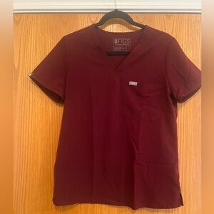 Figs Maroon V-Neck Scrub Top